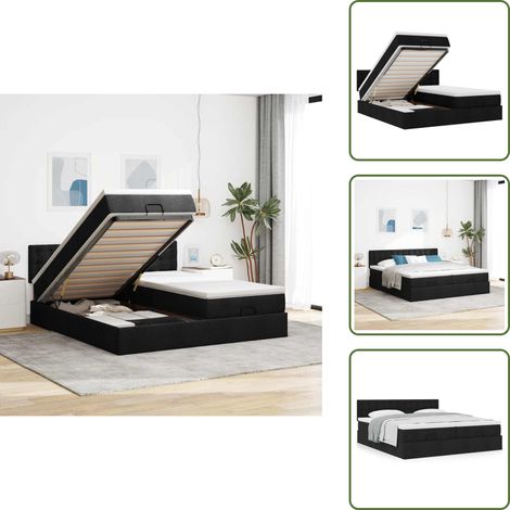 Letto matrimoniale - vidaXL Struttura Letto Pouf con Materassi Nero 160x200 cm in Tessuto - Letto con testiera