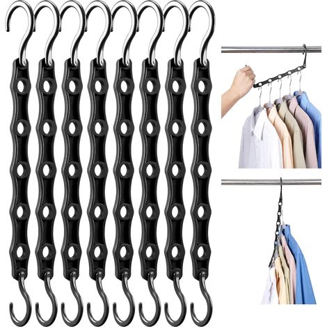 Set di 10 grucce magiche, organizer per appendiabiti, per riporre i vestiti e risparmiare spazio negli armadi, colore nero. (1/5)
