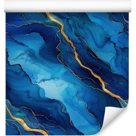Carta da parati blu inchiostro, blu navy, turchese e celadon 50x1000 cm (1/5)