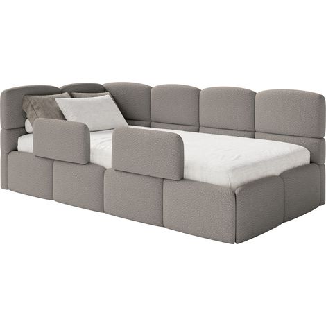 Selsey Cloudy – Jugendbett 90x200 cm, linksseitig, mit Bouclé-Bezug und Rausfallschutz, Grau (1/5)