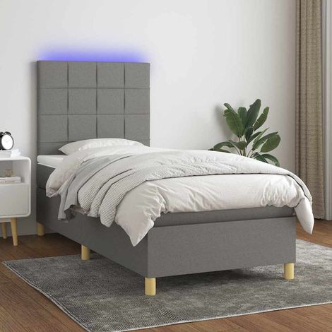 Cama box spring colchón y luces LED tela gris oscuro 100x200 cm (1/5)