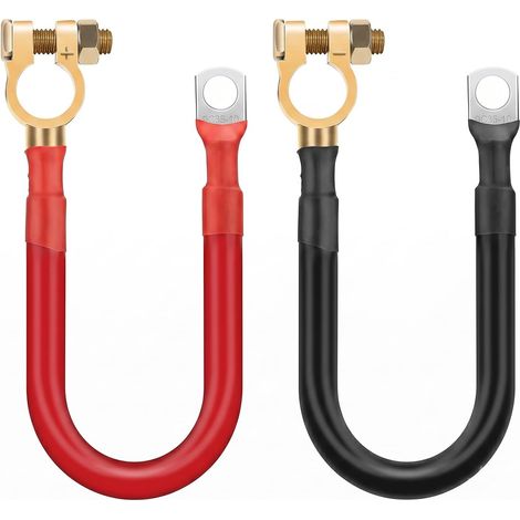Lot de 2 câbles de batterie 25 mm², 30 cm, câble onduleur de batterie 3 AWG avec bornes de batterie, 12 V-24 V, câble de batterie en cuivre rouge et noir pour voiture, bateau, solaire, camping-car (1/5)