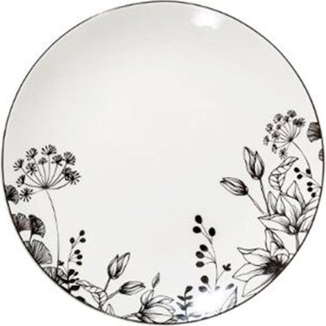 Lot de 6 assiettes à dessert rondes 20cm en porcelaine – Imprimé floral blanc – Compatibles lave-vaisselle et micro-ondes – Secret De Gourmet (1/2)