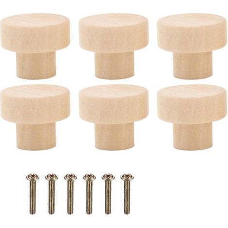 Poignée Meuble Bois 6 Pièces, Bouton de Meuble 30 x 25 mm Ronde en Boutons de Porte pour Cuisine Bouton Tiroir avec Vis pour Placards Boutons de Meuble en Bois pour Armoires (1/5)