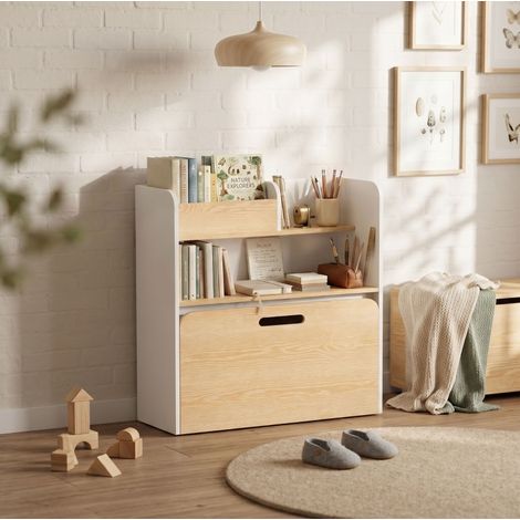 Table enfant 80x29x80 cm en bois blanc, avec rangement gain de place pour chambre FloraGrace (1/5)