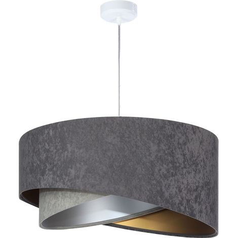 Hängeleuchte Stoff E27 D: 50 cm rund H: max. 102 cm in Weiß Dunkelgrau Gold Hellgrau Silber (1/3)