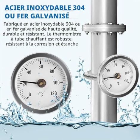 Lot de 4 thermomètres à aiguille pour systèmes de chauffage et chaudières, 0-120 °C 63 mm, thermomètre industriel (1/3)