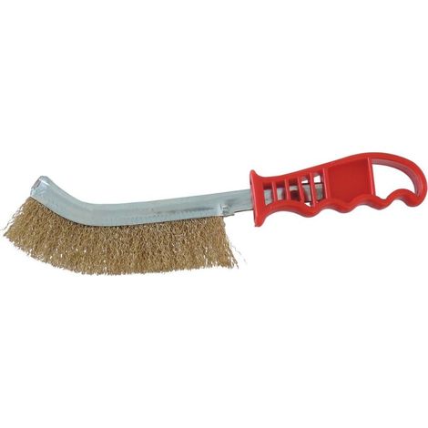 Brosse métallique convexe fil acier laitonné 250mm avec manche PVC