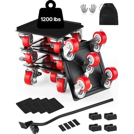 Diable de déménagement robuste, charge max 1200 lbs, 5 roulettes pivotantes 360°, acier carbone, pour déplacer canapé, frigo, machine à laver. (1/5)