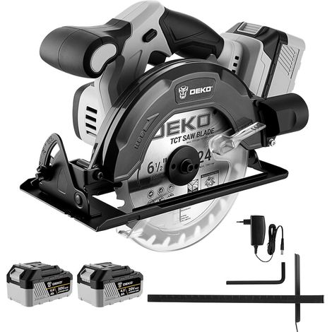 Scie Circulaire Sans Fil: Scie Circulaires 4500 RPM avec 2x4000 mAh Batteries, 55mm à 90° / 33mm à 45°, Base en Acier avec Éclairage LED - Scie Plongeante pour Bois et Tubes (1/5)