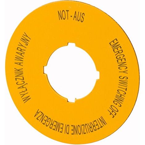 Étiquette arrêt d'urgence D 60mm jaune PL EN DE IT EATON M22-XBK5