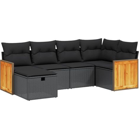 Salon de jardin 6 pcs avec coussins noir résine tressée (1/3)