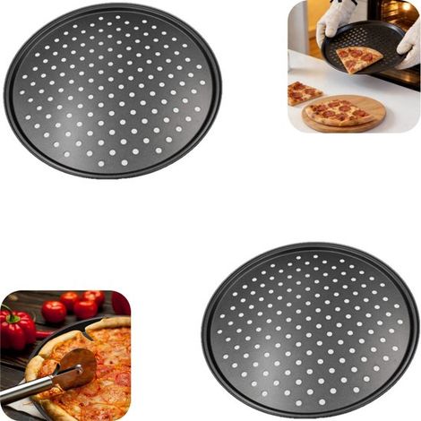 Plaques de cuisson lot de 2 - plaques antiadhésives pour pizza, crêpes et pain, noires, 26 x 1,4 cm (1/5)