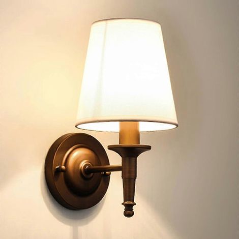 Applique murale vintage en tissu, lampe en lin, fixation fixe E14, pour salon ou chambre de style campagnard, bronze (1/5)