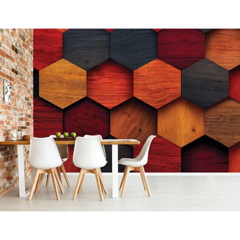 Fototapete Holz Geometrisch Holzbretter, für Wohnzimmer und Schlafzimmer, 200 x 140 cm – Komplettset inkl. Kleister & Anleitung (1/5)