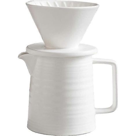 HONORNIC - Ensemble cafetière à filtre, porte-filtre V60 en céramique de qualité supérieure et carafe (blanche) (1/5)