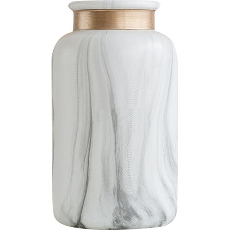 Vase en Céramique Blanche Imprimée Marbre pour Salon Chambre Bureau Déco (1/5)