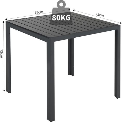 LIFERUN Table de Jardin Extérieur, Table de Salle à Manger Carrée, Cadre en Aluminium, Plateau de Table en WPC, Table de Terrasse et Véranda, Résistante aux Intempéries, 75x75x72 cm, Noir (1/5)