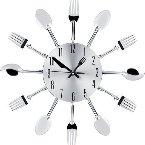 Horloge murale - Mothinseeto - Acier inoxydable - Style 3D - Décoration cuisine (1/4)