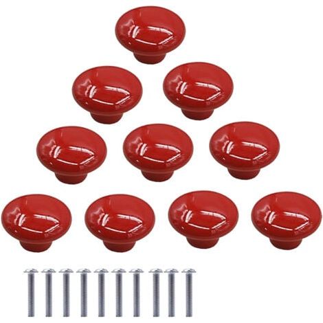 10 Pcs Boutons de Meuble en Céramique Boutons de Tiroir de Placard en Céramique en Forme de Ronds Poignées pour Armoires de Cuisine de Bibliothèque (Rouge) (1/4)
