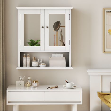 Mobile specchio da bagno 54,6x19,8x60 cm in MDF bianco, salvaspazio, a parete FloraGrace (1/5)