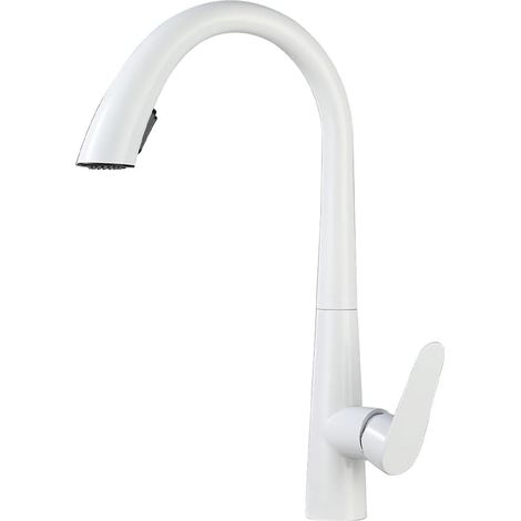 Robinet Blanc Cuisine avec Douchette Extractible Mitigeur Monocommande Rotatif à 360° Froide et Chaud Disponible (1/5)