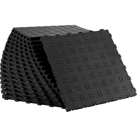 Dalle de Garage Emboîtable, 12 x 12 x 0,53 pouce, Lot de 50, Revêtement de Sol Antidérapant, Texture Double Face, pour Garages, Sous-sols, Ateliers, Noir (1/5)