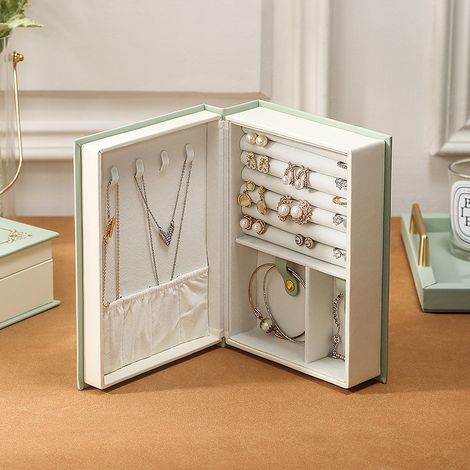 Organisateur de bijoux en forme de livre avec fermeture magnétique, boîte de rangement double face en cuir PU pour bagues, colliers et boucles d'oreilles, étui à bijoux de voyage, cadeau pour maman (1/5)