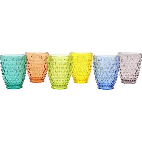 Définir Des Lunettes En Verre Multicolores De 6 Pcs Pour La Table De Cuisine Avec Motif De Bulle En Relief