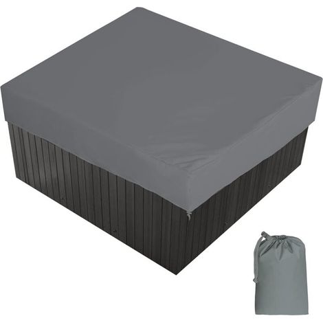 Bache d'extérieur pour Spa Housse de Bain à Remous Carrée Etanche Couverture de Spa en Tissu Polyester 190T Anti-poussière Anti-UVavec Un Sac de Rangement 7 Tailles au Choix,Gris,220x220x90cm (1/2)
