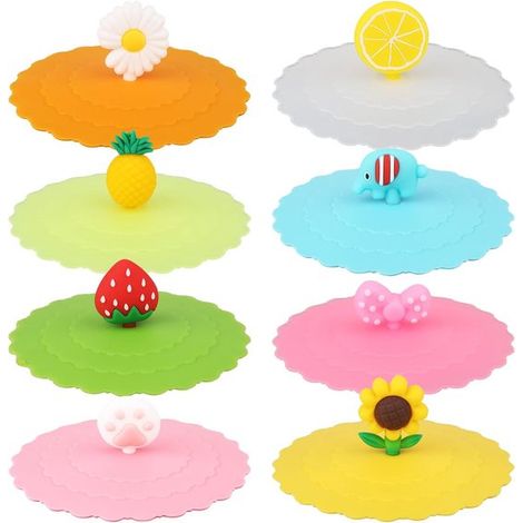 8er-Pack Silikondeckel für Becher niedliche wiederverwendbare Silikondeckel mit Tiermotiven staubdicht und luftdicht 10 cm für Becher Tassen für 8 (1/5)