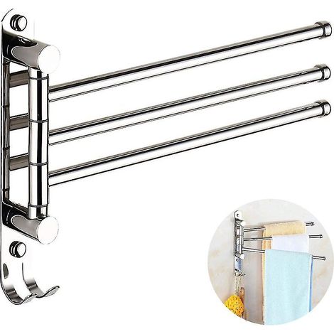 Drehbarer Handtuchhalter, gebürsteter Edelstahl, Wandmontage - 3 Umdrehungen -