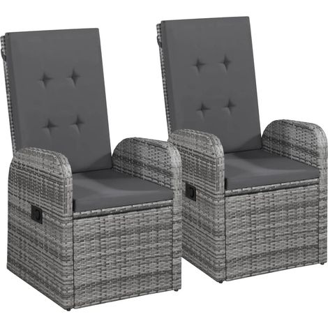 Chaise inclinable de jardin 2pc et coussins Résine tressée Gris (1/5)