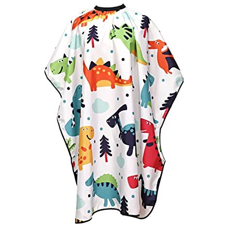 Capa de peluquería infantil, impermeable con cierre de broche, capa de corte de pelo de tela con estampado de dinosaurios de dibujos animados, peluquería