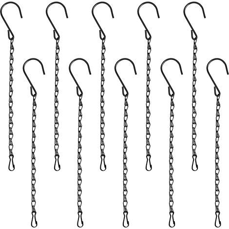 Set mit 10 schwarzen 24 cm Ketten für Gartenpflanzen, Metallwandhaken für Vogelfutterhäuschen, Pinnwände, Körbe (1/5)