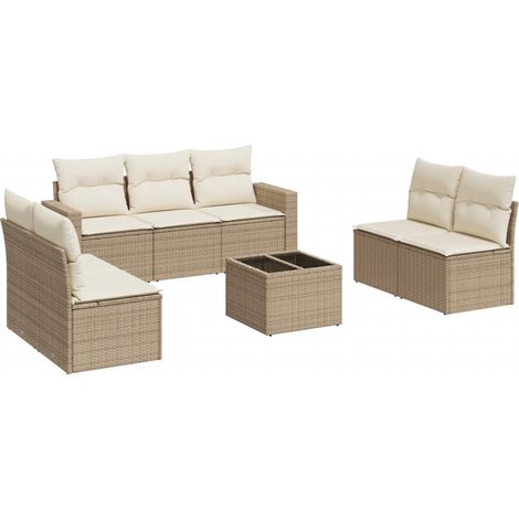 Salon de jardin avec coussins 8 pcs beige résine tressée (1/3)