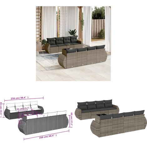 9-tlg. Garten-Sofagarnitur mit Kissen Grau Poly Rattan - Gartenmöbel Set - PE-Rattan Möbel - Outdoor Lounge - Gartenlounge - Esstisch Set - Home & Living (1/3)