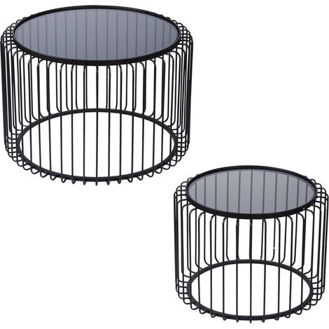 Table Passion - Set de 2 tables basses rondes métal noir et verre (1/2)