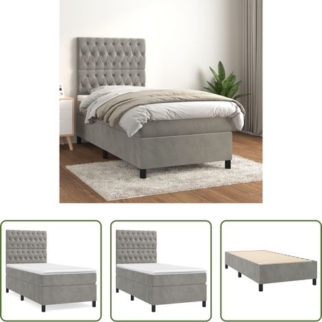 Samtbett - Boxspringbett mit Matratze Hellgrau 80x200 cm Samt (1/5)