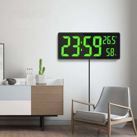 Large screen digital clock, large digital wall clock with temperature and humidity display, digital wall clock with green LED digits