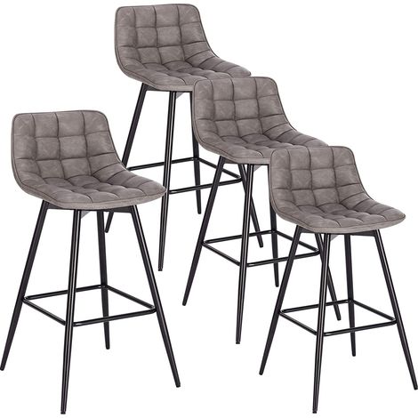 Woltu – Lot de 4 tabourets de bar gris foncé – Siège en similicuir rembourré – Hauteur d'assise 64 cm – Pieds en métal pour stabilité