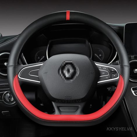 Housse de volant en cuir PU rouge en forme de D, compatible avec Renault Captur, Duster, Megane 2/3, Clio, Logan, Laguna 2, Kadjar et Scenic 2. Accessoires auto. (1/5)
