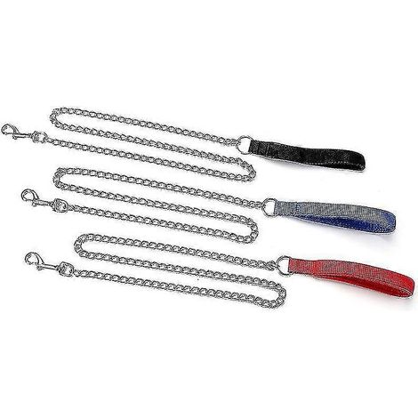 Corde de traction à chaîne de 120 cm de long, en alliage de fer chromé, avec poignée en mousse confortable pour chiens moyens et grands. (1/3)