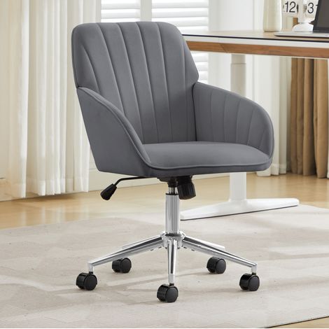 Silla de oficina de terciopelo gris, giro 360°, altura regulable 50-59 cm, asiento acolchado 11 cm (1/5)