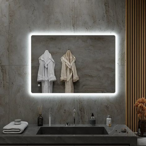 Miroir LED réversible pour salle de bain 70 x 140 cm avec capteur tactile Sham (1/4)
