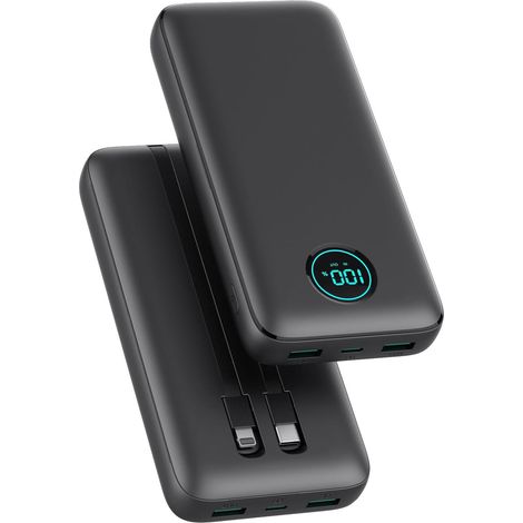 Batterie Externe 26800mAh avec Câbles PD 25W QC4.0 Charge Rapide Power Bank USB C Chargeur Portable avec 5 Sorties Affichage LCD Batterie Portable pour 16 15 14 Noir (1/5)