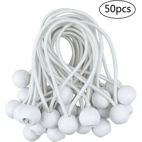 50 Pcs Tendeur à Boule Élastique, Tendeur de Bâche pour Pavillon, Camping, Tente Cordons, Rideaux Harnais d’Extension, 10cm (1/4)