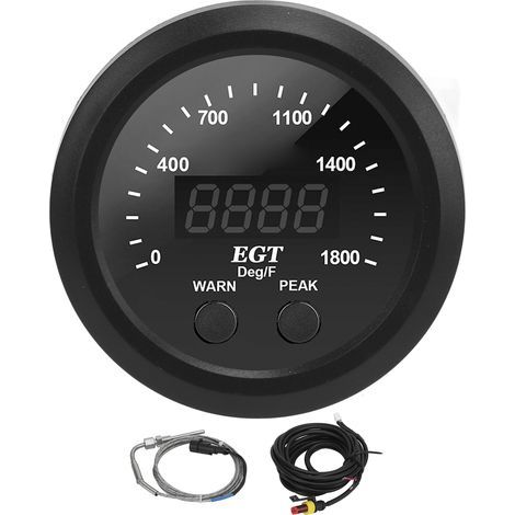Jauge de température des gaz d'échappement de voiture 2-1/16 pouces 52mm Ultra mince 0-1800 ℉ LED rouge universelle avec capteur (1/5)