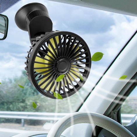 Ventilateur 3 vitesses, rotatif à 360°, silencieux, alimentation USB, 5 pales pour une dissipation thermique optimale, compact et léger, pour voitures, véhicules, camions et poids lourds (A, noir) (1/5)