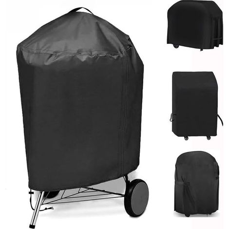 Housse de protection imperméable pour barbecue rond Oxford 420D résistante aux UV et à la poussière pour barbecue à gaz et charbon de bois 68 x 71 cm - Noir et argenté (1/5)